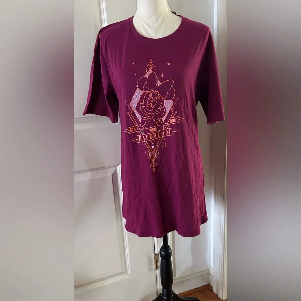 Disney Minnie Mouse Celestial Sleep Shirt Dress Magenta 100% Cotton M or L NWT - Picture 2 of 8